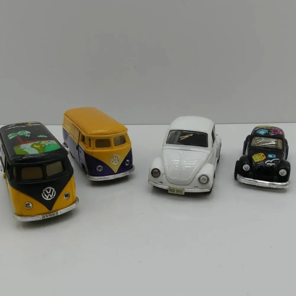 Lot of 4 Vintage VW Volkswagen Beetle Bus Toy Cars Diecast Plastic Collectibles